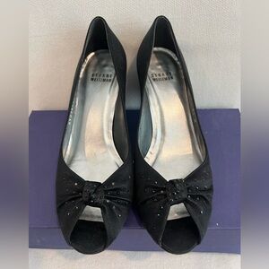 Stuart Weitzman Black Bow Peep-Toe Heels Size 6.5